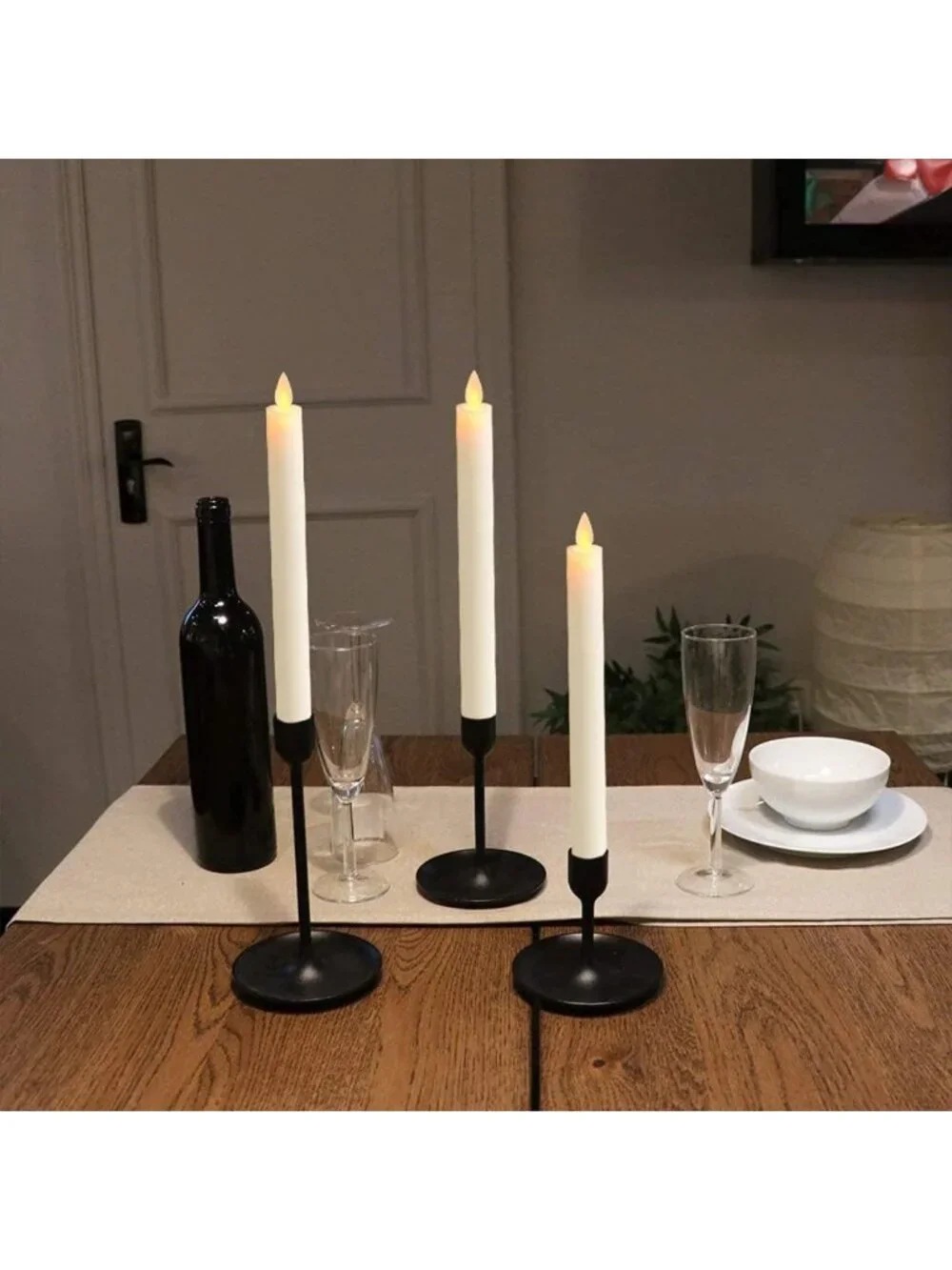 Set of 4 Ivory Flameless Taper Candles with Remote & Timer | Battery Operated